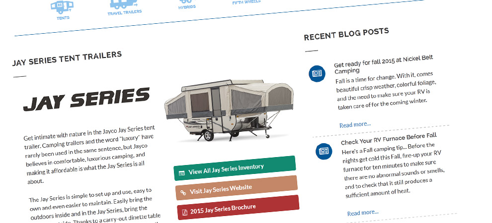 Closeup of the Jayco Jay Series brand page