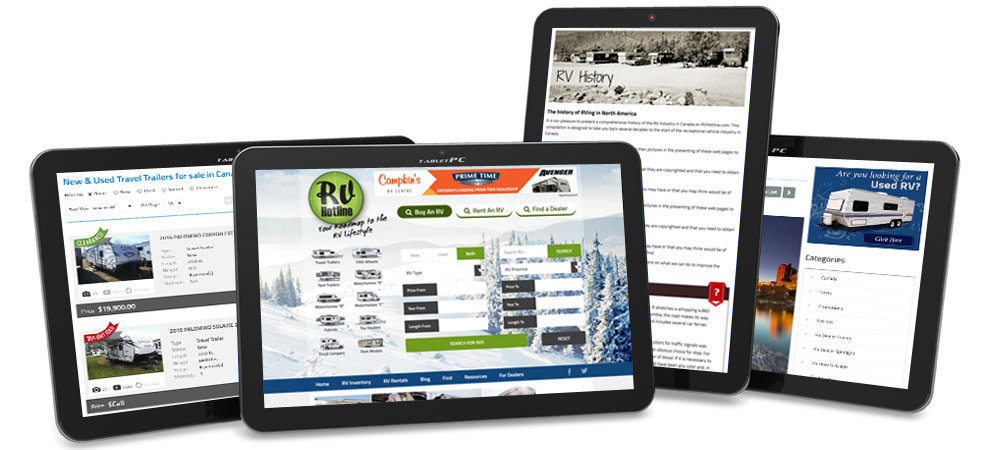 Multiple tablet views of RVHotline