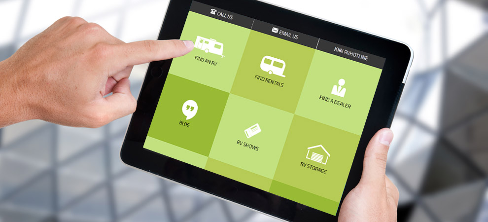 The RVHotline mobile interface on a tablet